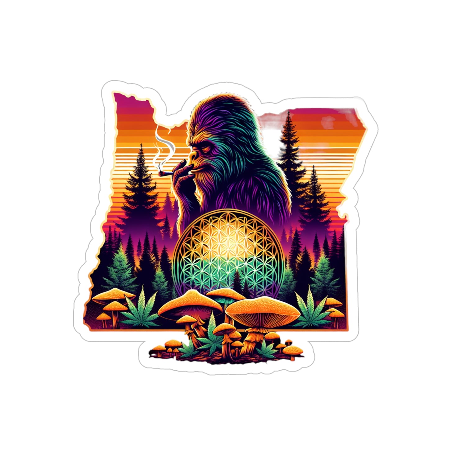 Oregon Bigfoot Sunset - Transparent Outdoor Stickers, Die-Cut, 1pc