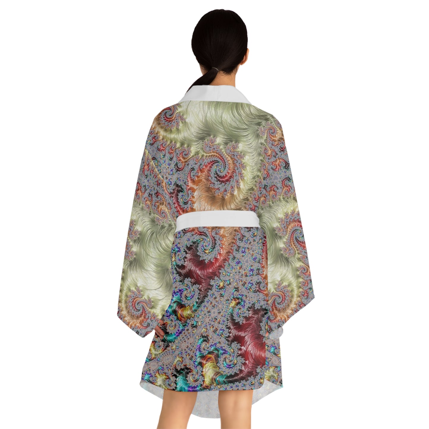 Fractal Long Sleeve Kimono Robe (AOP)