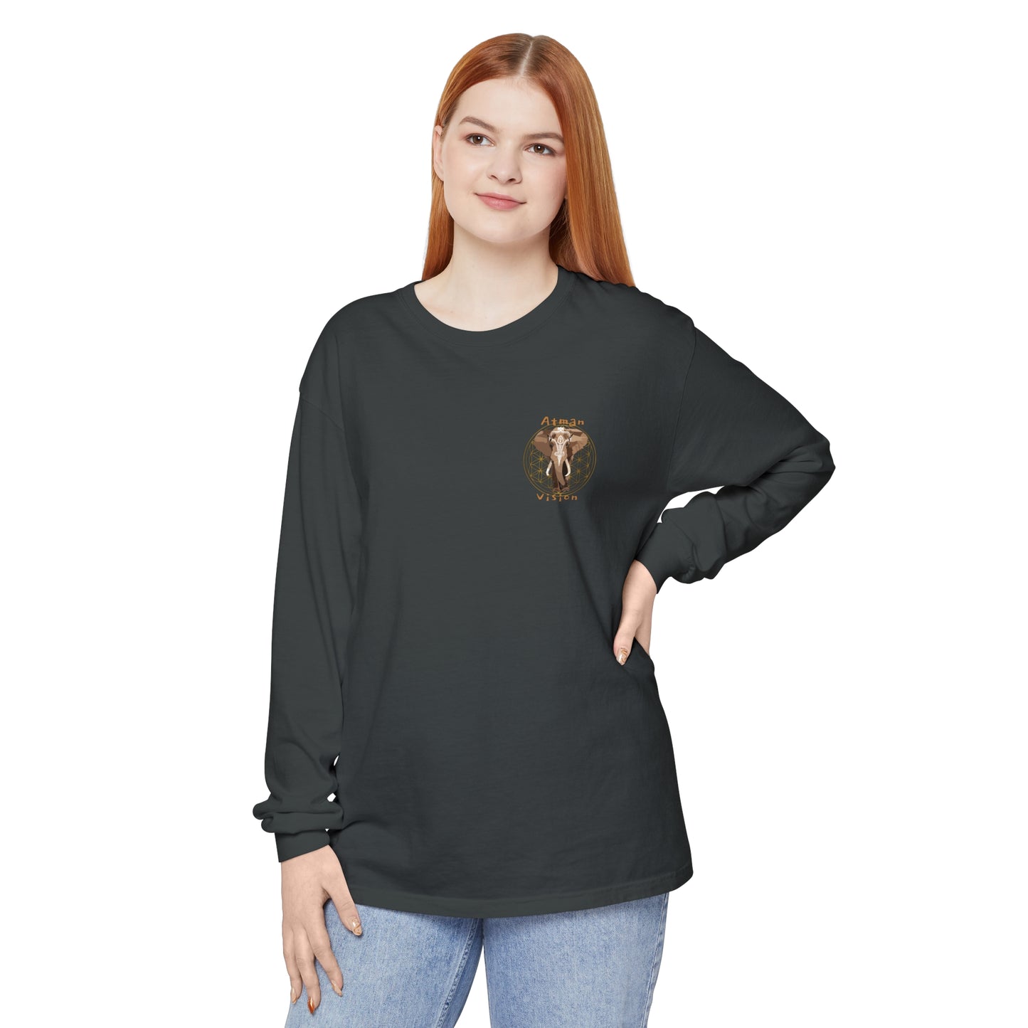 Atman Vision flower of Life elephant Unisex Garment-dyed Long Sleeve T-Shirt