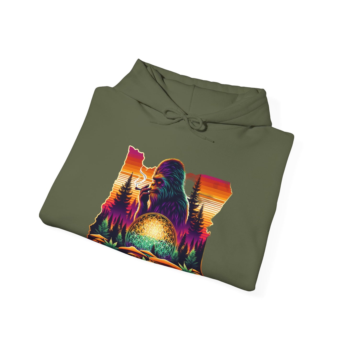 Oregon Bigfoot Sunset Smoke - Unisex Heavy Blend™ Hooded Sweatshirt