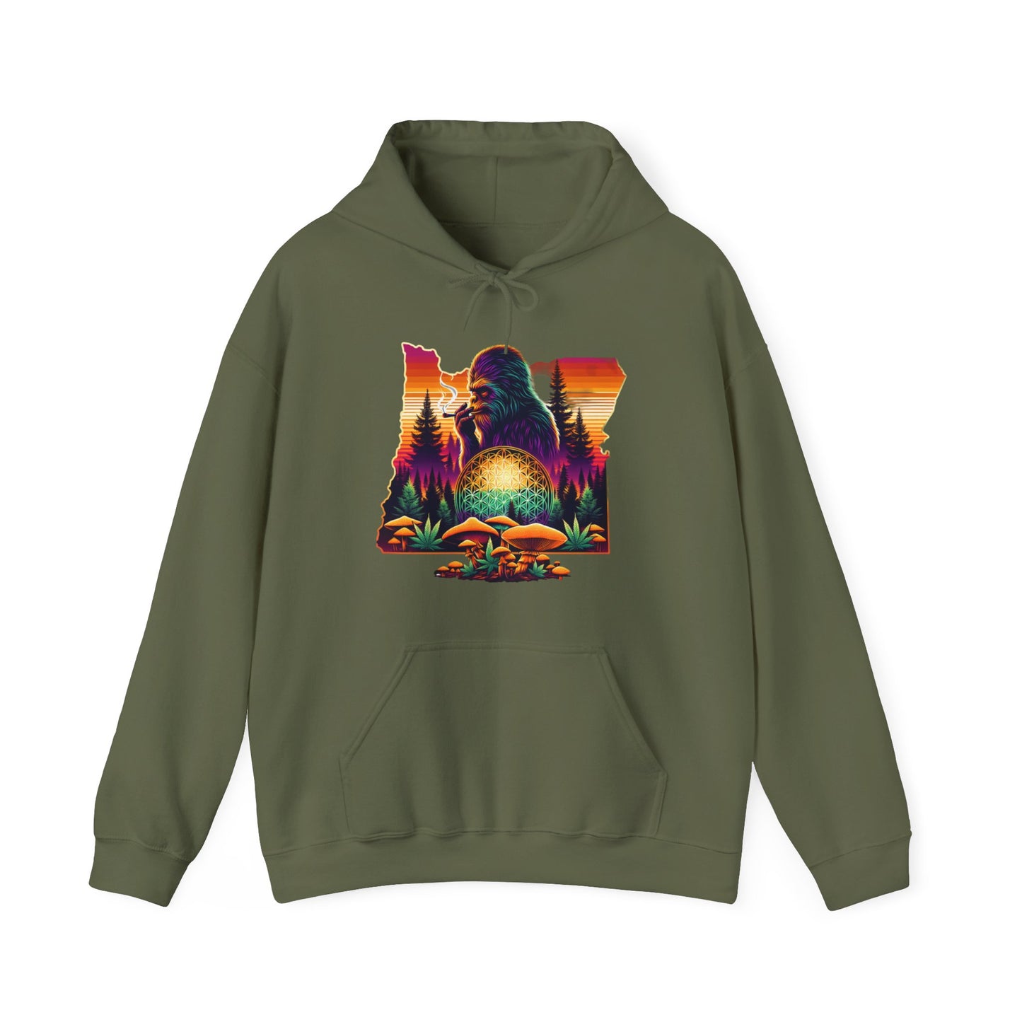 Oregon Bigfoot Sunset Smoke - Unisex Heavy Blend™ Hooded Sweatshirt