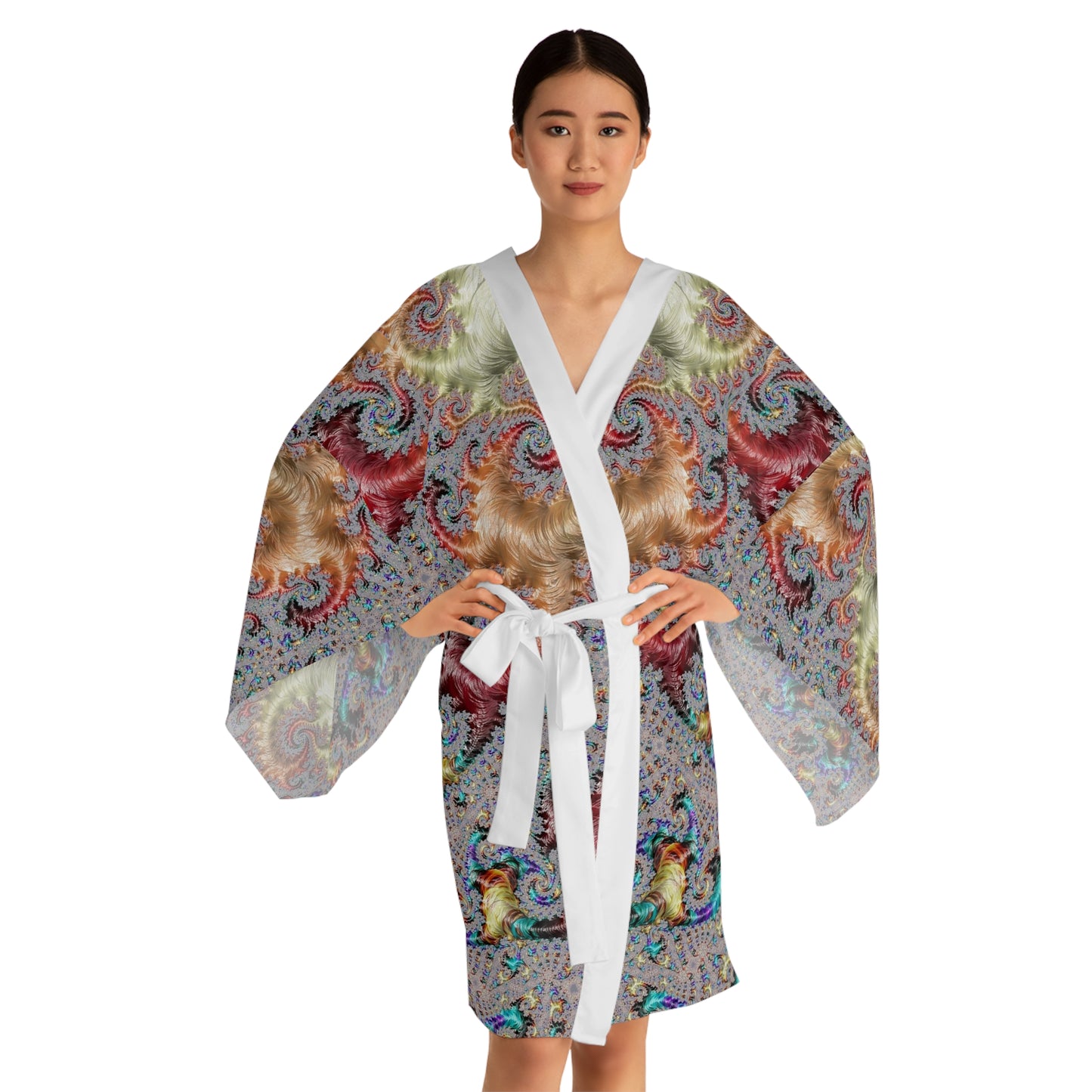 Fractal Long Sleeve Kimono Robe (AOP)