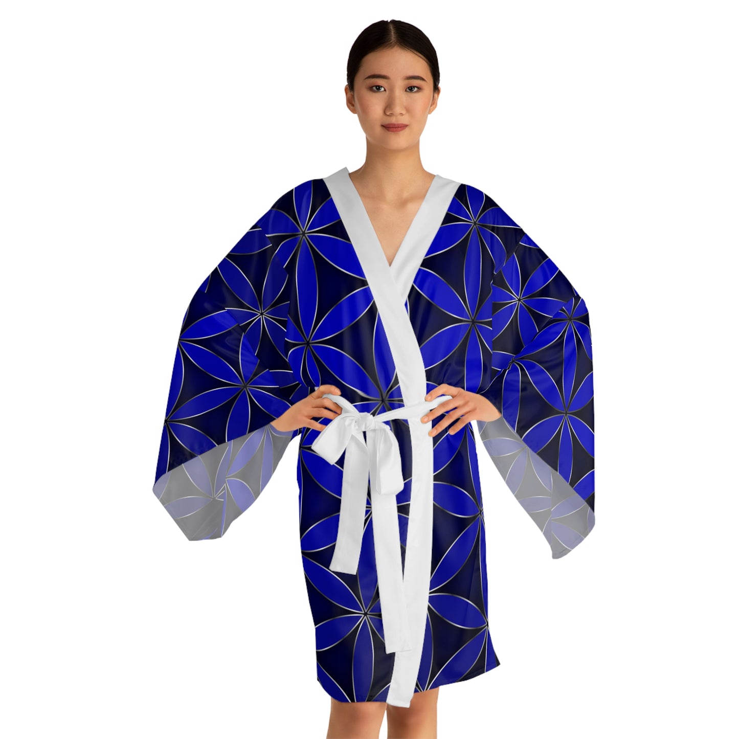 Blue flower of Life Long Sleeve Kimono Robe (AOP)