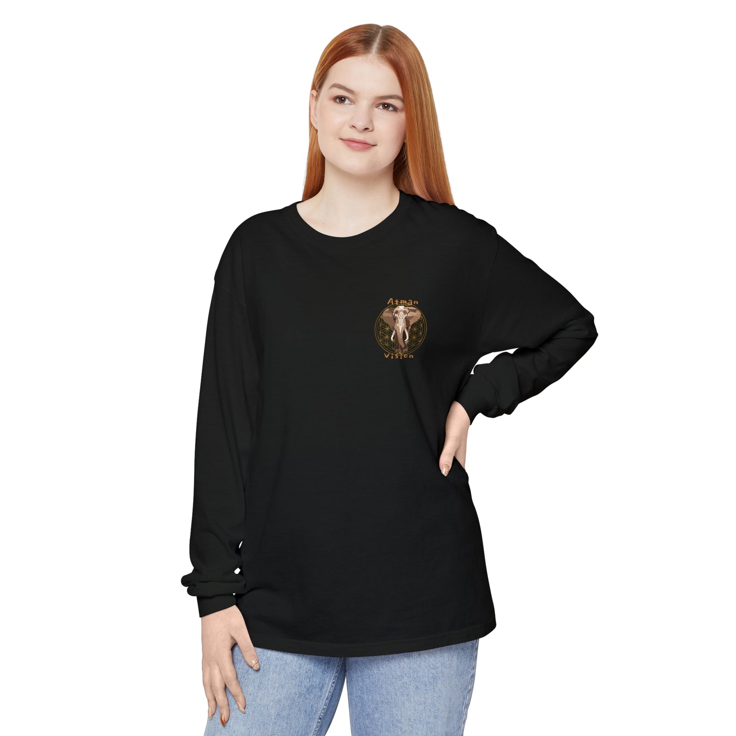 Atman Vision flower of Life elephant Unisex Garment-dyed Long Sleeve T-Shirt