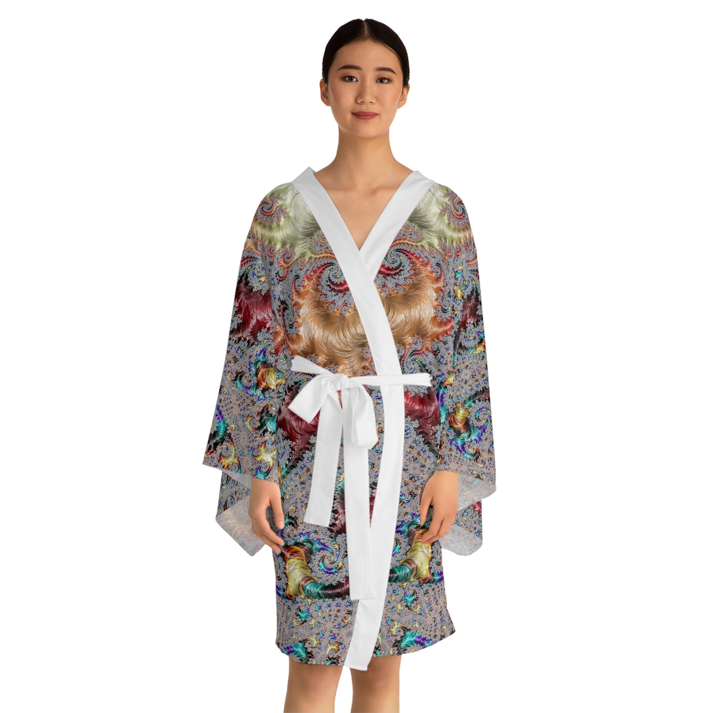 Fractal Long Sleeve Kimono Robe (AOP)