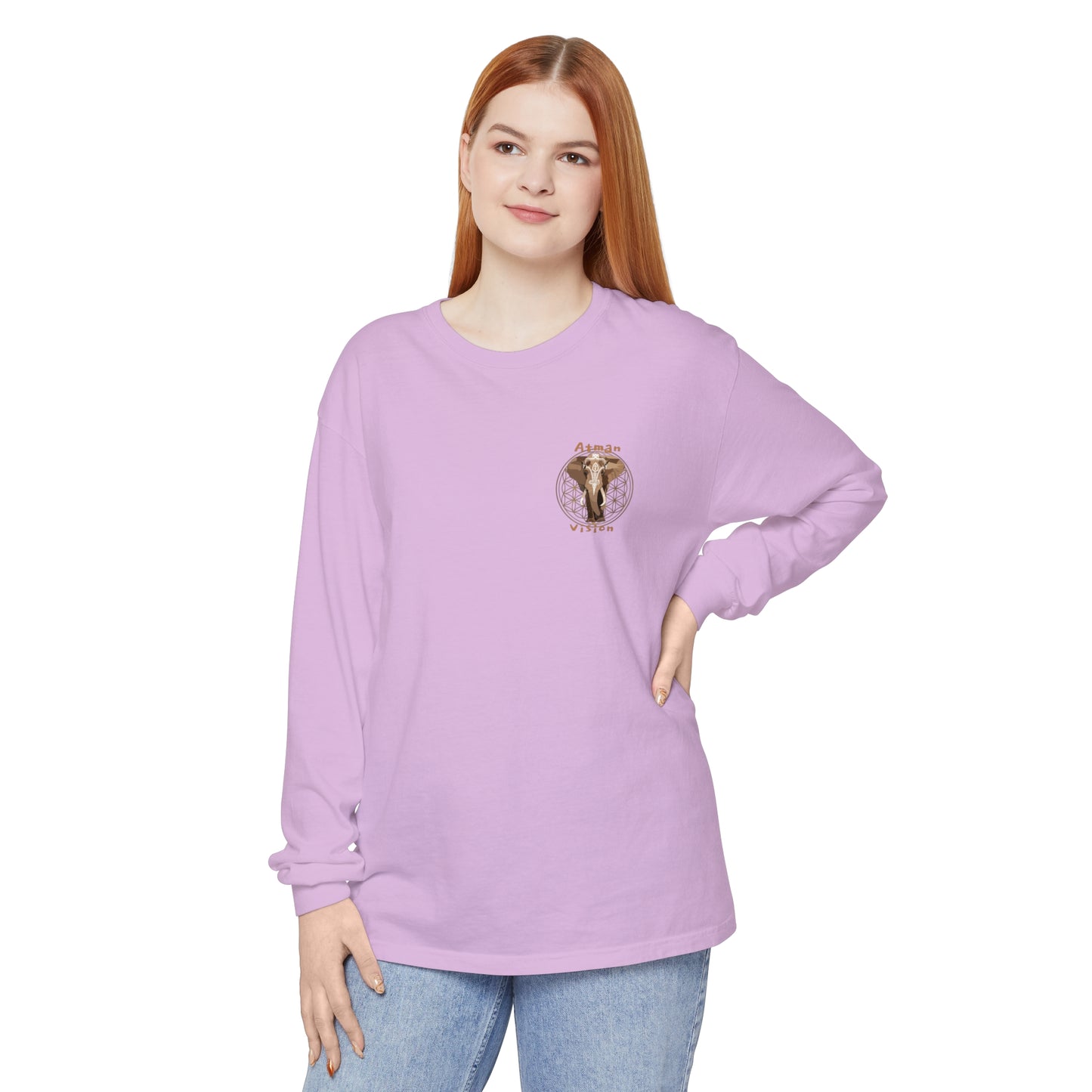 Atman Vision flower of Life elephant Unisex Garment-dyed Long Sleeve T-Shirt