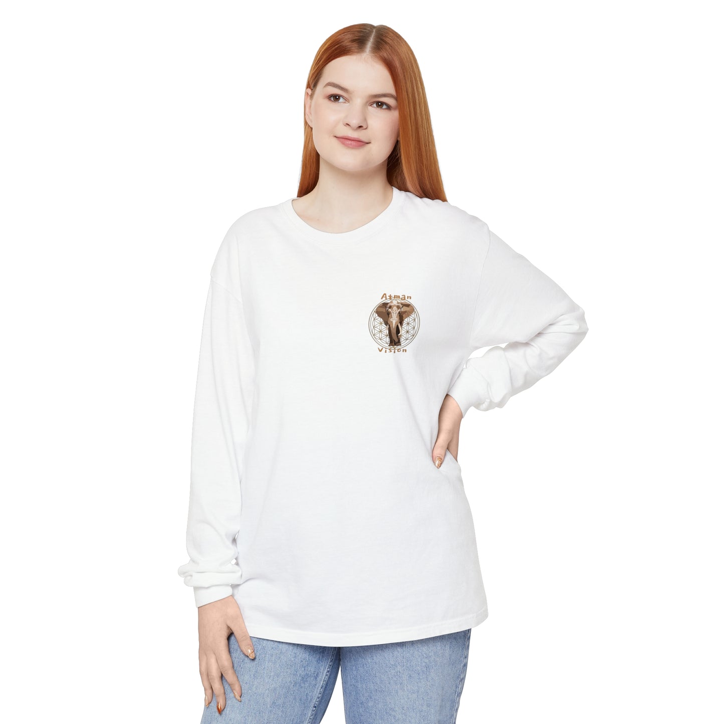 Atman Vision flower of Life elephant Unisex Garment-dyed Long Sleeve T-Shirt