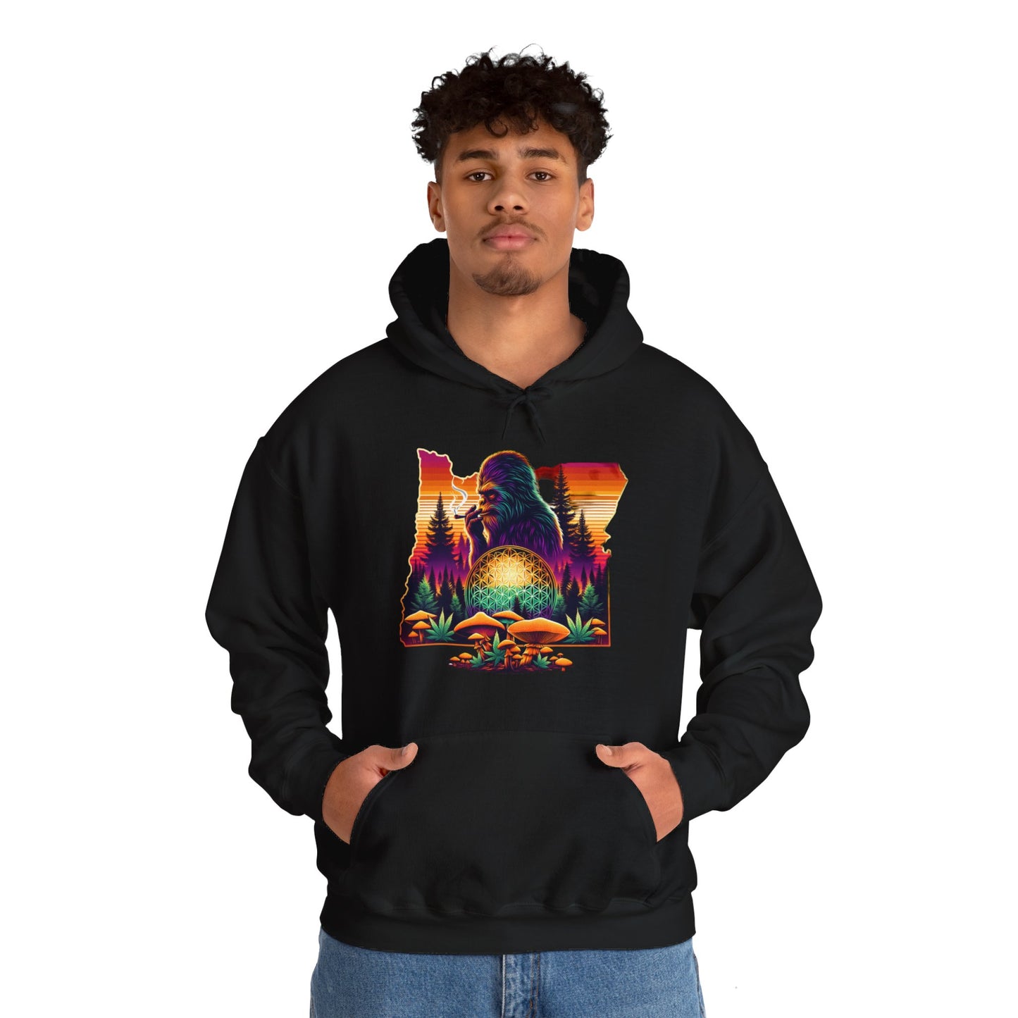 Oregon Bigfoot Sunset Smoke - Unisex Heavy Blend™ Hooded Sweatshirt