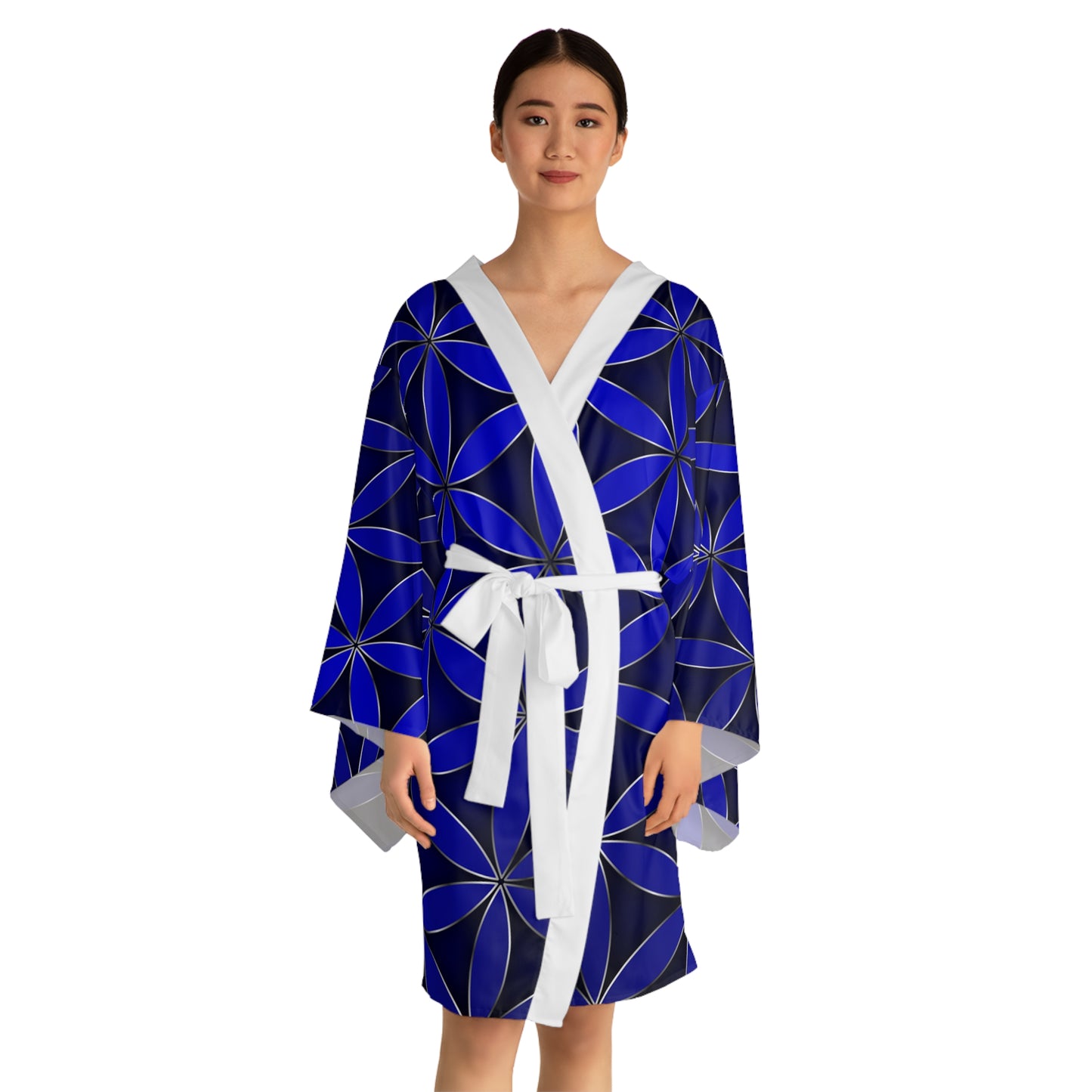 Blue flower of Life Long Sleeve Kimono Robe (AOP)