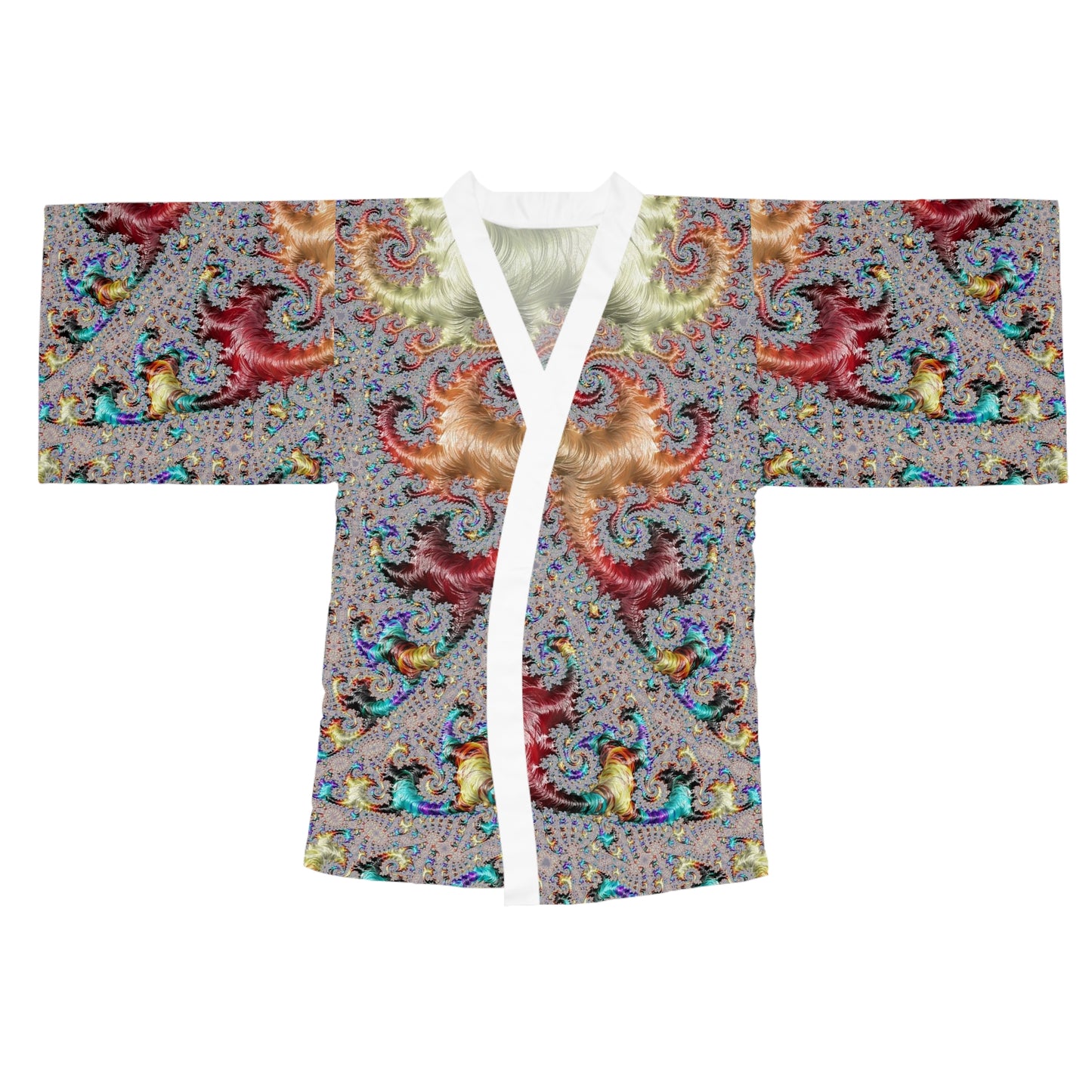 Fractal Long Sleeve Kimono Robe (AOP)