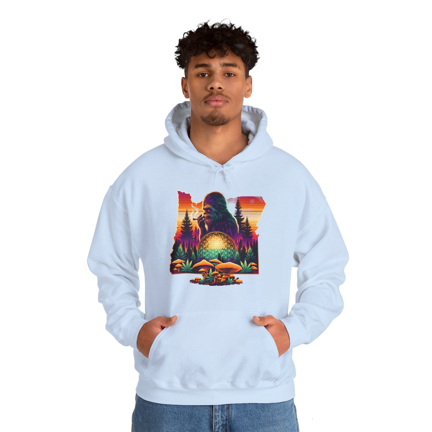 Oregon Bigfoot Sunset Smoke - Unisex Heavy Blend™ Hooded Sweatshirt