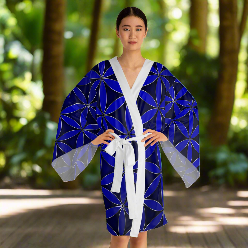 Blue flower of Life Long Sleeve Kimono Robe (AOP)